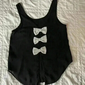 Y2k black sheer boxy tank top delicate chiffon bow embellishment women’s med